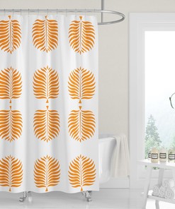 Tangerine Orange Tropical Island White Palm Fronds Modern Shower Curtain