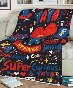 Tata Bangtan Army Fan Art Cartoon So Cute 123 Christmas, Gift For Fan Comfy Throw Blanket Gift