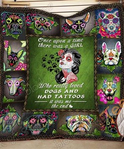 Tattooed Girl And Skull Dogs Quilt Blanket Bedding Set