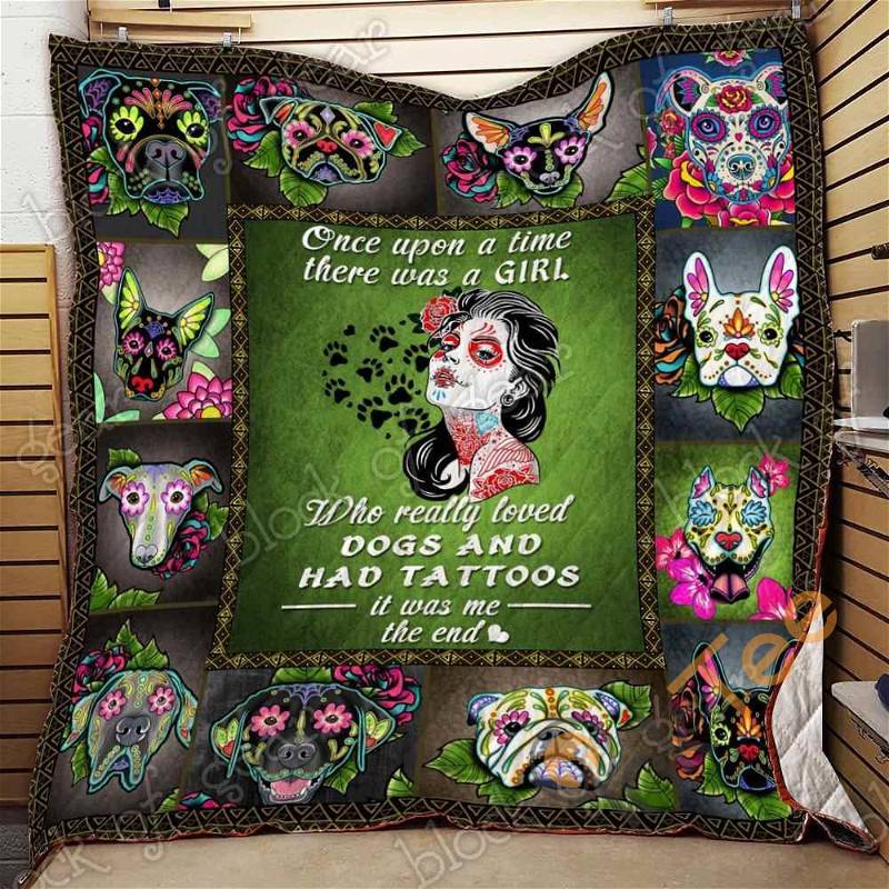 Tattooed Girl And Skull Dogs Quilt Blanket Bedding Set