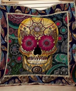 Tattooed Skull Quilt Blanket Bedding Set Great Customized Gifts For Birthday Christmas Thanksgiving Perfect Gifts For Skull Lover