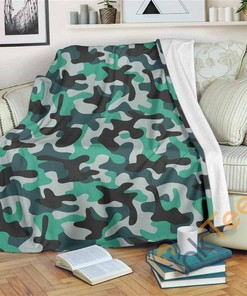Teal And Black Camouflage Sherpa Fleece Blanket Gifts for Family, for Couple
