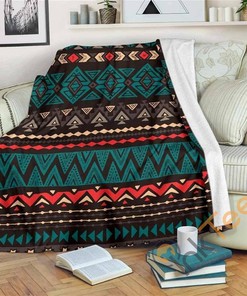 Teal And Brown Aztec Pattern Sherpa Fleece Blanket Gifts for Family, for Couple