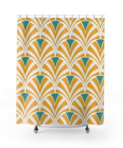 Teal And Yellow Mid Century Art Deco Mcm Home Decor Shower Curtain