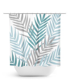 Teal Blue Gray Bathroom, Slate Blue Bathroom Decor, Palm Tree Leaves Shower Curtain, Tropical Bathroom, Gray Guest Bathroom