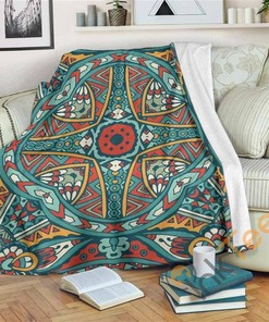 Teal Bohemian Mandala Pattern Sherpa Fleece Blanket Gifts for Family, for Couple