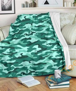 Teal Camouflage Sherpa Fleece Blanket Gifts for Family, for Couple
