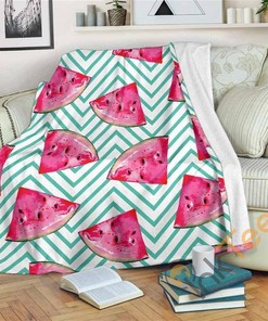 Teal Chevron Watermelon Pattern Sherpa Fleece Blanket Gifts for Family, for Couple