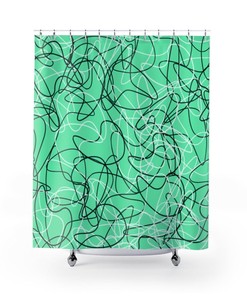 Teal Green Mid Century Modern Boomerang Pattern Shower Curtain for 50s or 60s Atomic Age Bathroom Decor
