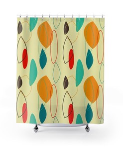 Teal Mustard And Cream Mid Century Modern Shower Curtain for 5 or 6 Retro Atomic Age Bathroom Decor