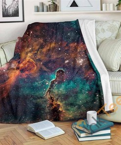 Teal Orange Universe Galaxy Space Sherpa Fleece Blanket Gifts for Family, for Couple