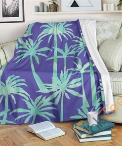 Teal Palm Tree Pattern Sherpa Fleece Blanket Gifts for Family, for Couple
