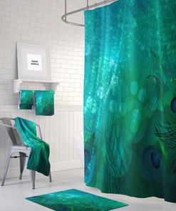 Teal Peacock Shower Curtain Bath Mat and Towels Available