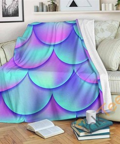 Teal Purple Mermaid Scales Pattern Sherpa Fleece Blanket Gifts for Family, for Couple