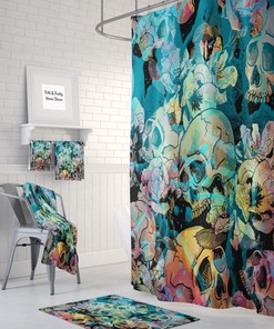 Teal Skull Shower Curtain for Bathroom Decor, Home Decor
