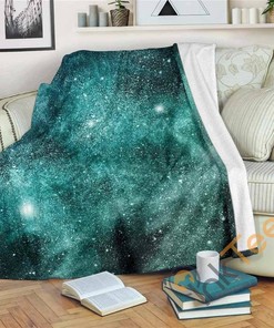 Teal Stardust Galaxy Space Sherpa Fleece Blanket Gifts for Family, for Couple