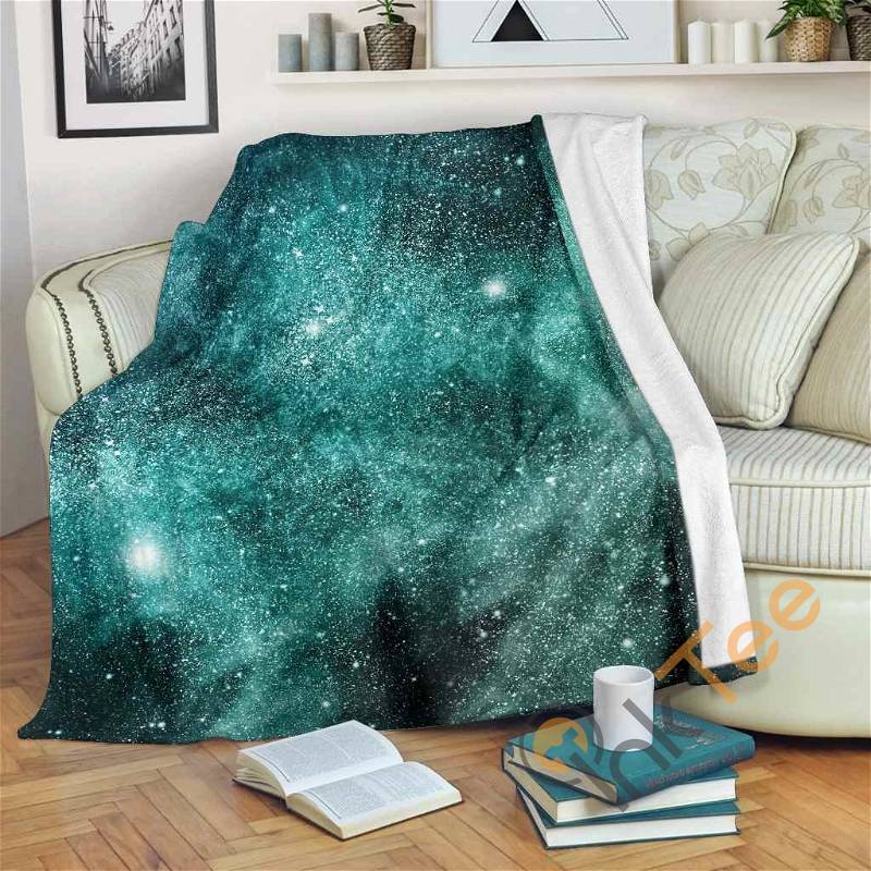 Teal Stardust Galaxy Space Sherpa Fleece Blanket Gifts for Family, for Couple