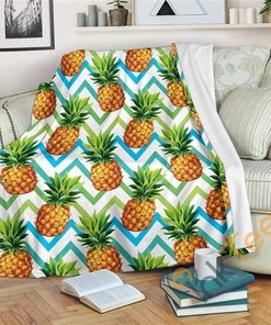 Teal Zig Zag Pineapple Pattern Sherpa Fleece Blanket Gifts for Family, for Couple