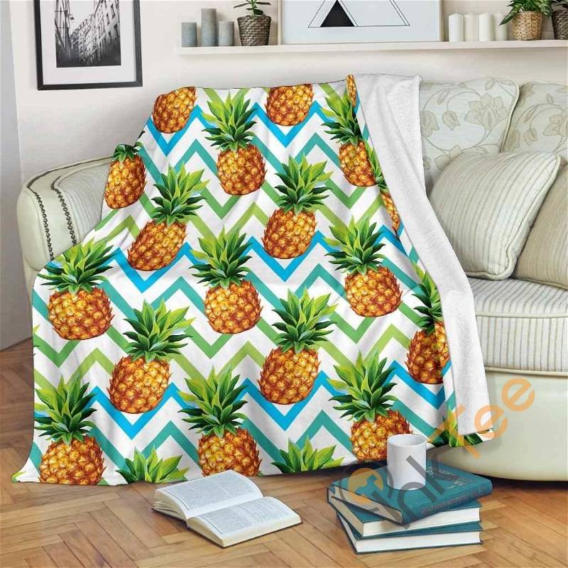 Teal Zig Zag Pineapple Pattern Sherpa Fleece Blanket Gifts for Family, for Couple