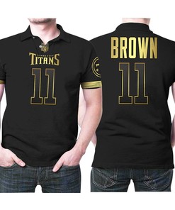 Tennessee Titans A J Brown #11 Nfl America Football Team Logo Black Golden Edition Polo Shirt