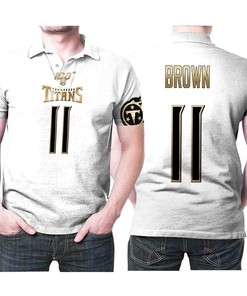 Tennessee Titans A. J. Brown #11 Nfl Great Player White 100th Season Golden Edition Jersey Style Polo Shirt