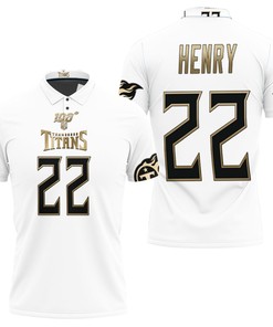 Tennessee Titans Derrick Henry #22 Nfl Great Player White 100th Season Golden Edition Jersey Style Polo Shirt