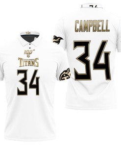Tennessee Titans Tommie Campbell #34 Nfl Great Player White 100th Season Golden Edition Jersey Style Polo Shirt
