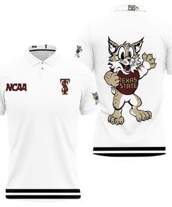 Texas State Bobcats Ncaa Classic White With Mascot Logo 3D All Over Print Polo Shirt
