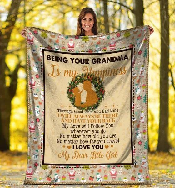 Thanksgiving Being Your Grandma Is My Happiness Flower Fleece Blanket For Grandma