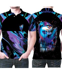 The Adorable Otter In Holographic Watercolor Painting 3D All Over Print Polo Shirt