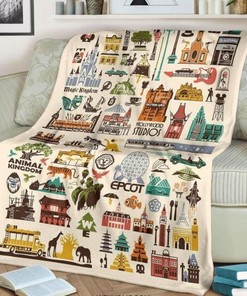 The Four Parks Icons Disney Cartoon Fleece Blanket Gift For Fan, Quilt Blanket Bedding Set Gift