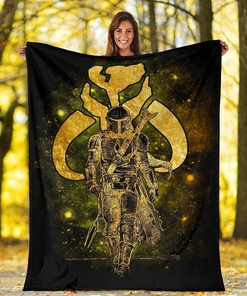 The Mandalorian Bounty Hunter Golden Sherpa Fleece Blanket Gifts for Family, for Couple