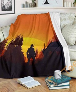 The Witcher Wild Hunt Sunset Sherpa Fleece Blanket Gifts for Family, for Couple
