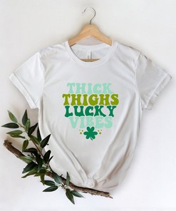 Thick Thighs Lucky Vibes Shirt, Patrick Day Gnomes Shirt, St. Patricks Day Shirt, Shamrock Lucky Irish Shirt