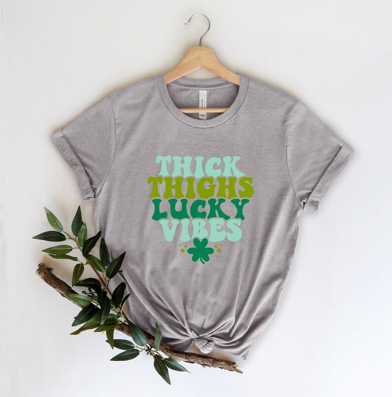 Thick Thighs Lucky Vibes Shirt, Patrick Day Gnomes Shirt, St. Patricks Day Shirt, Shamrock Lucky Irish Shirt - Image 3