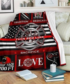 Thin Red Line Firefighter Idea Fireman Sherpa Fleece Blanket Gifts for Family, for Couple