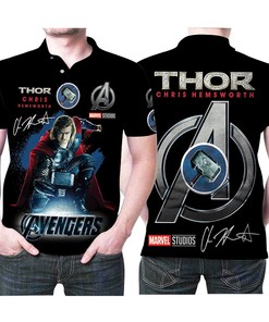 Thor Chris Hemsworth Studios Avengers Superhero Signed 3D All Over Print Polo Shirt