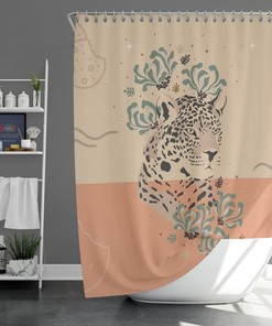 Tiger Forest Shower Curtain, Botanical Wildlife Animal Floral Green Leaves