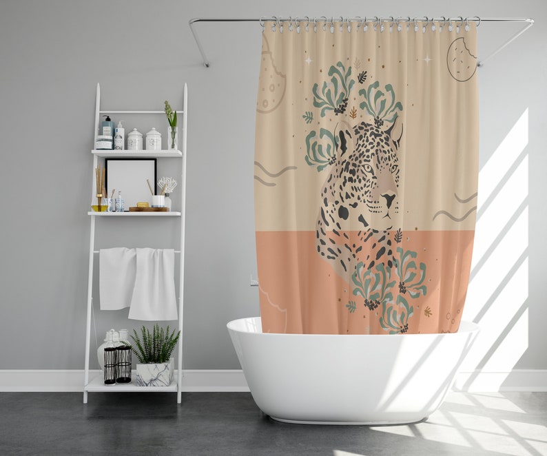 Tiger Forest Shower Curtain, Botanical Wildlife Animal Floral Green Leaves - Image 2