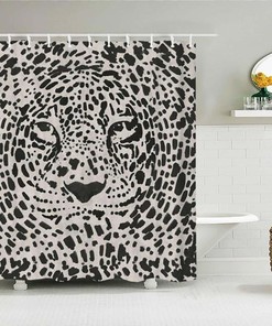 Tiger Leopard Black White Shower Curtain, Wildlife Jungle Big Animal Fabric Curtain Home Bathroom Decor, House Gift For Animal Lovers