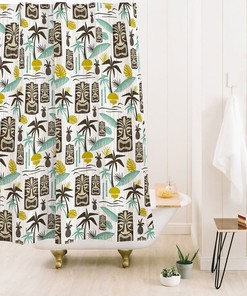 Tiki Shower Curtain, Bathroom Decor, Tiki Decor, Mid Century Modern Shower Curtain, Retro Decor, Hawaiian Print Shower Curtain