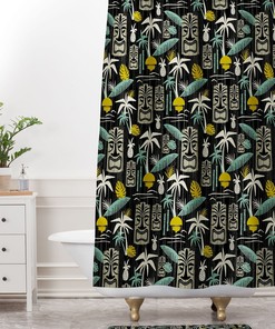 Tiki Shower Curtain, Mid Century Modern Bathroom Décor, Tiki Décor Black Shower Curtain