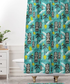 Tiki Shower Curtain, Mid Century Modern, Bathroom Decor, Tiki Decor, Retro Decor, Hawaiian Print, Aqua Shower Curtain, Mid Mod