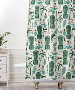 Tiki Shower Curtain, Mid Century Modern Decor Retro Bathroom