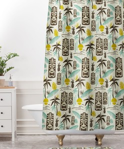 Tiki Shower Curtain, Tiki Decor, Mid Century Modern Decor, Bathroom Decor, Retro Decor, Hawaiian Print, Tropical Shower Curtain