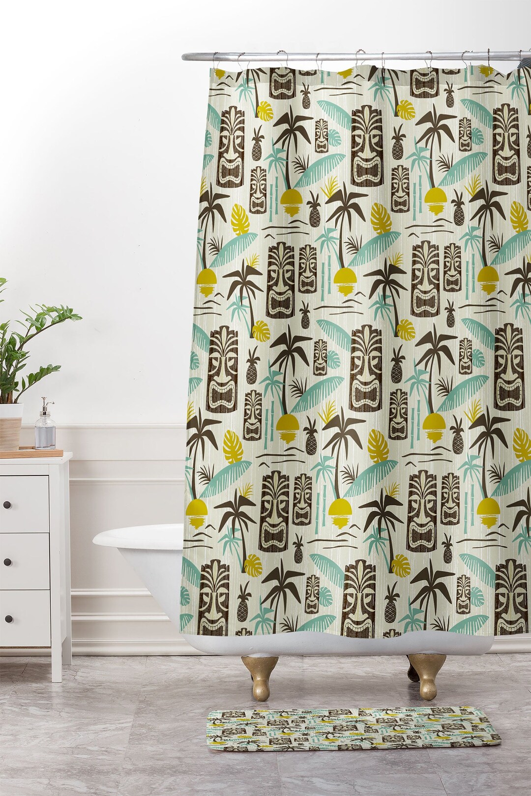 Tiki Shower Curtain, Tiki Decor, Mid Century Modern Decor, Bathroom Decor, Retro Decor, Hawaiian Print, Tropical Shower Curtain