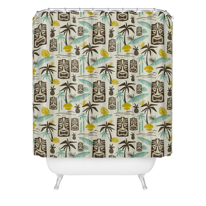 Tiki Shower Curtain, Tiki Decor, Mid Century Modern Decor, Bathroom Decor, Retro Decor, Hawaiian Print, Tropical Shower Curtain - Image 2