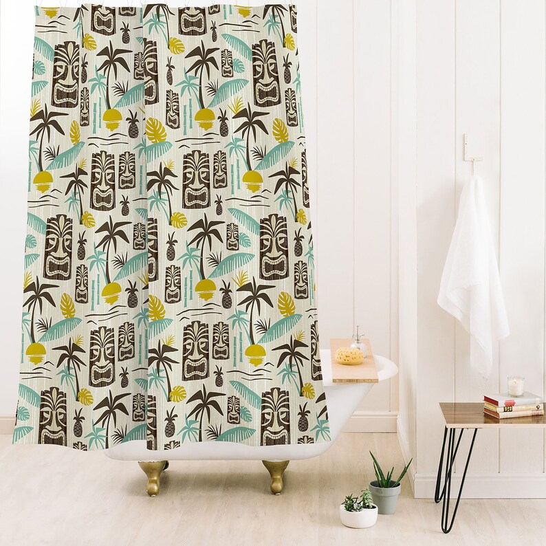 Tiki Shower Curtain, Tiki Decor, Mid Century Modern Decor, Bathroom Decor, Retro Decor, Hawaiian Print, Tropical Shower Curtain - Image 3