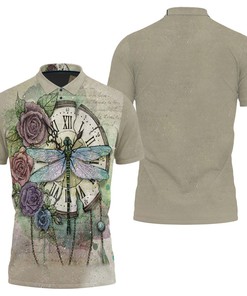 Time Flies Dragonfly Rose Clock 3d 3D All Over Print Polo Shirt