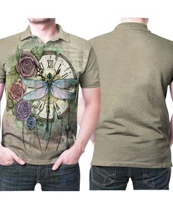 Time Flies Dragonfly Rose Clock Memorial 3D All Over Print Polo Shirt